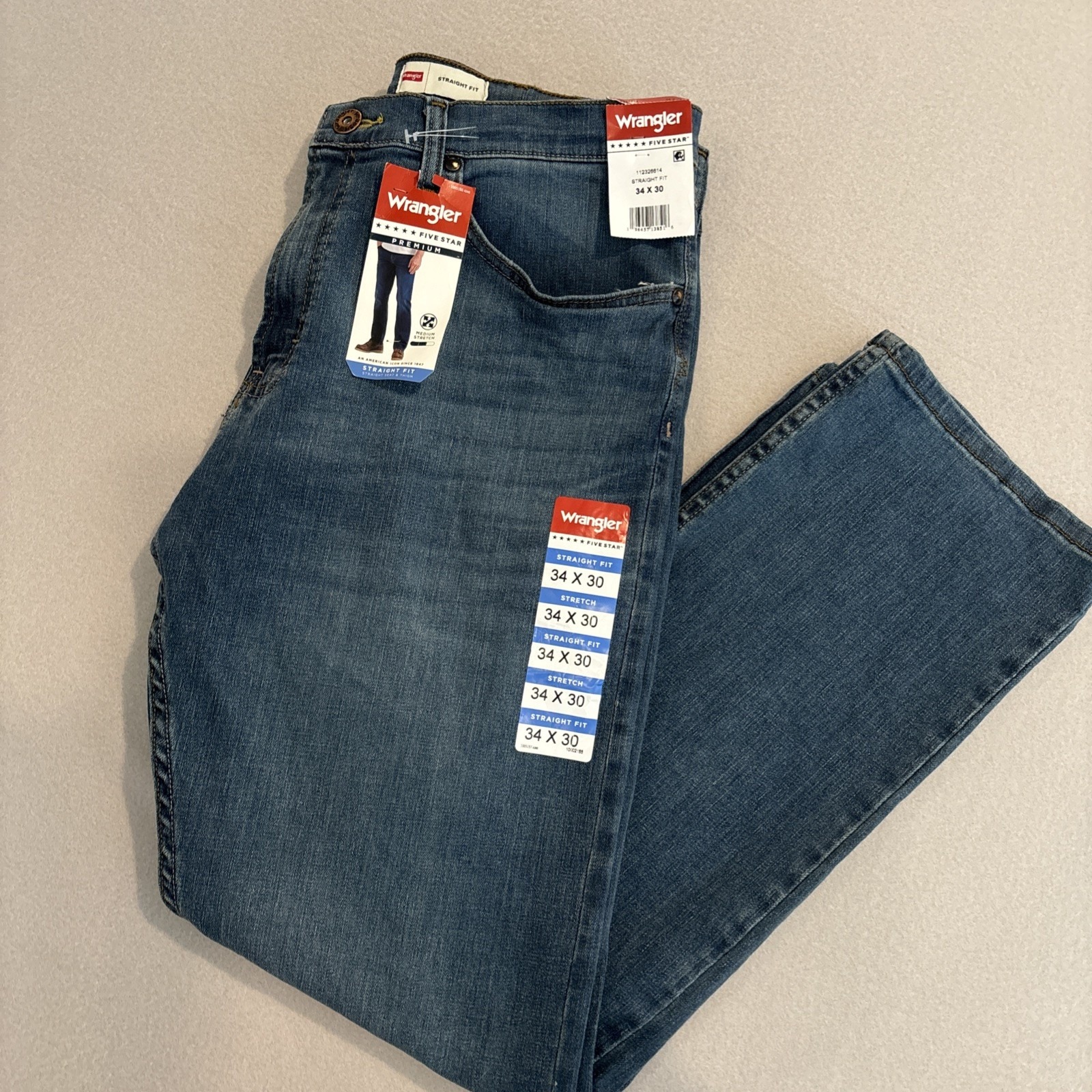 Nwt Wrangler 34x30 Five Star Premium Stretch Jeans Mens Straight Fit Fast Ship